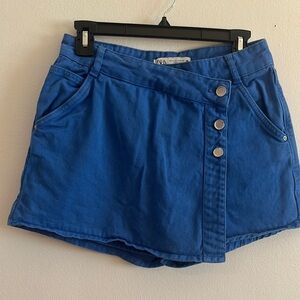 Zara Blue Skort-Style Denim Shorts Asymmetrical Wrap - Preloved